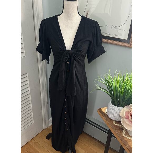 Free People Dresses & Skirts - FREE PEOPLE Womens Dress Black Vintage Summer Midi Tie Front Whimsigoth *XS